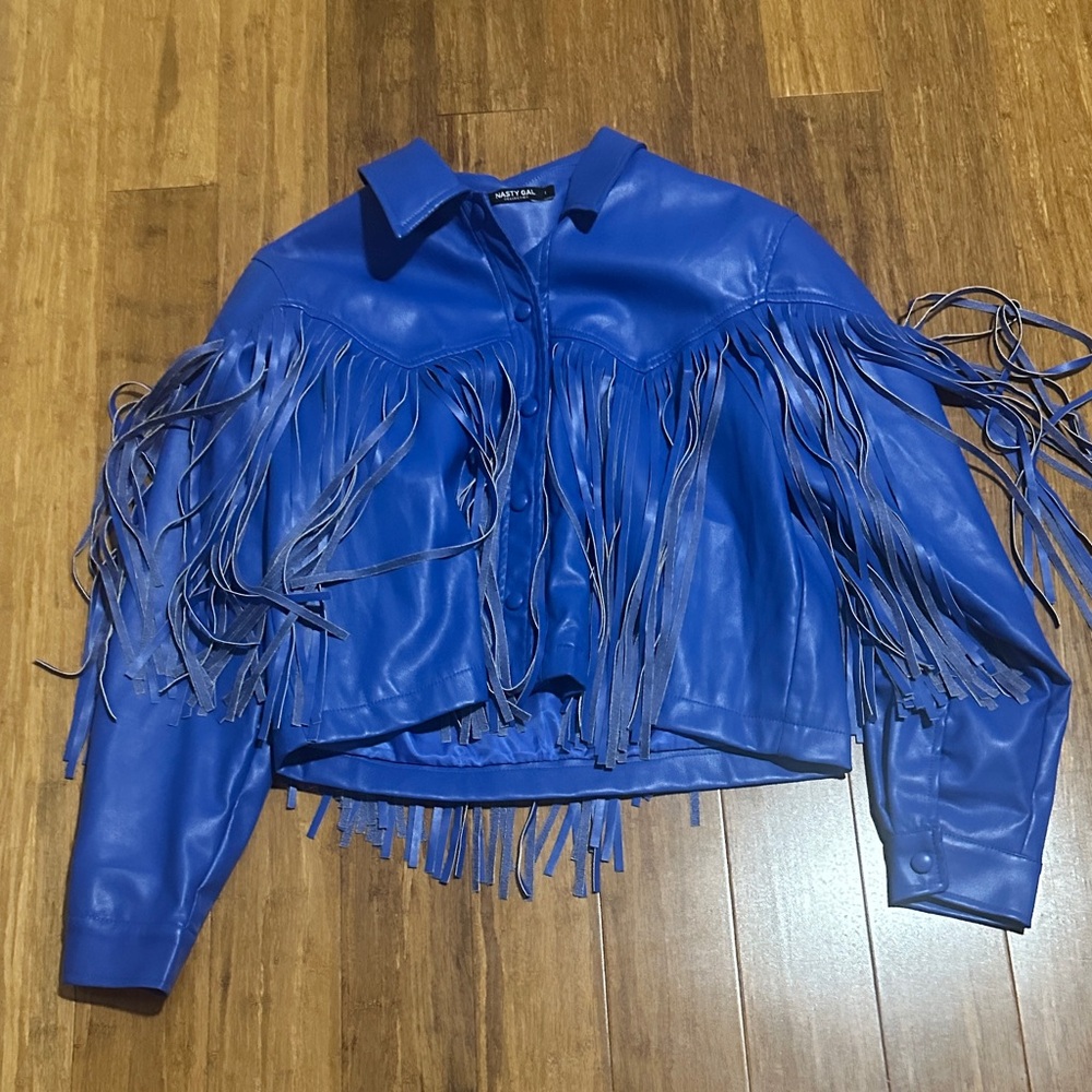 Nasty Gal Electric Blue Fringe Jacket